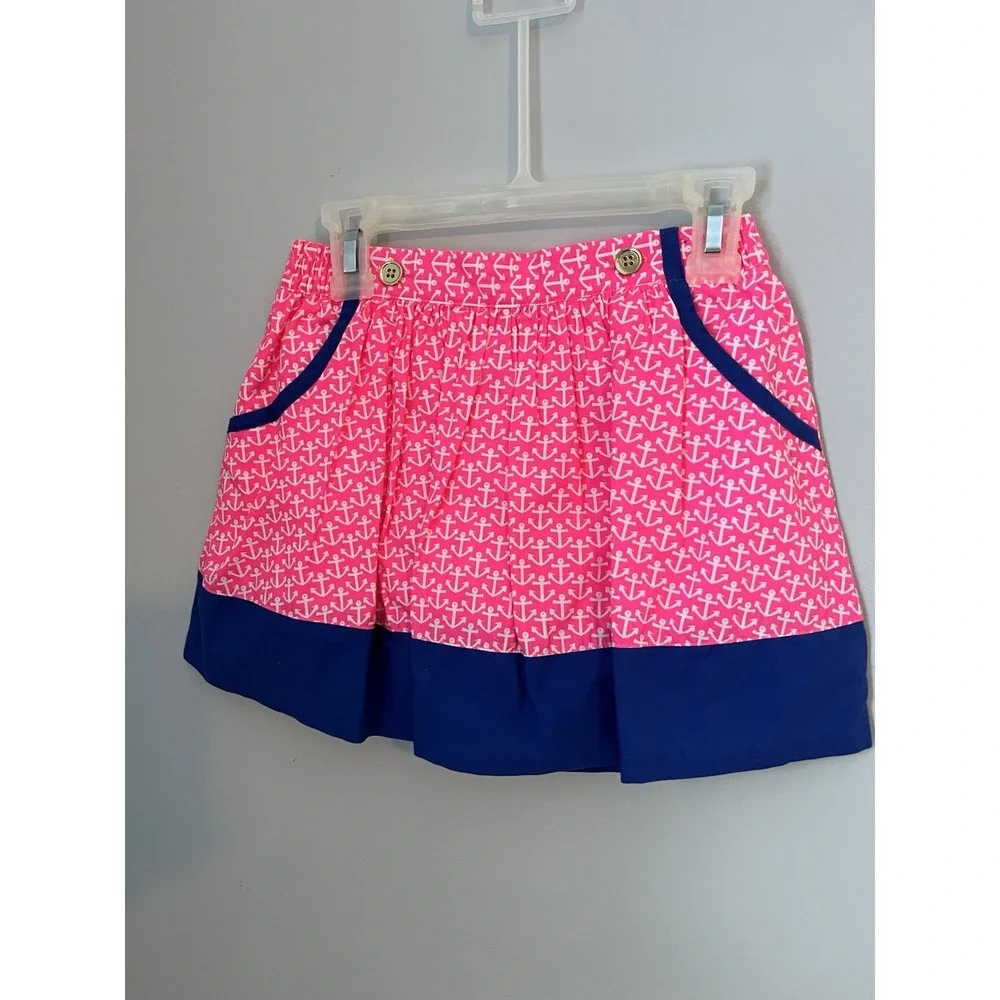 GYMBOREE Girl Size 6 3 Piece Top Skirt and Hat Set White Pink Blue Nautical Anch